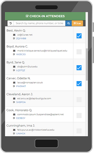 Mobile phone showing Pandafor check-in web page